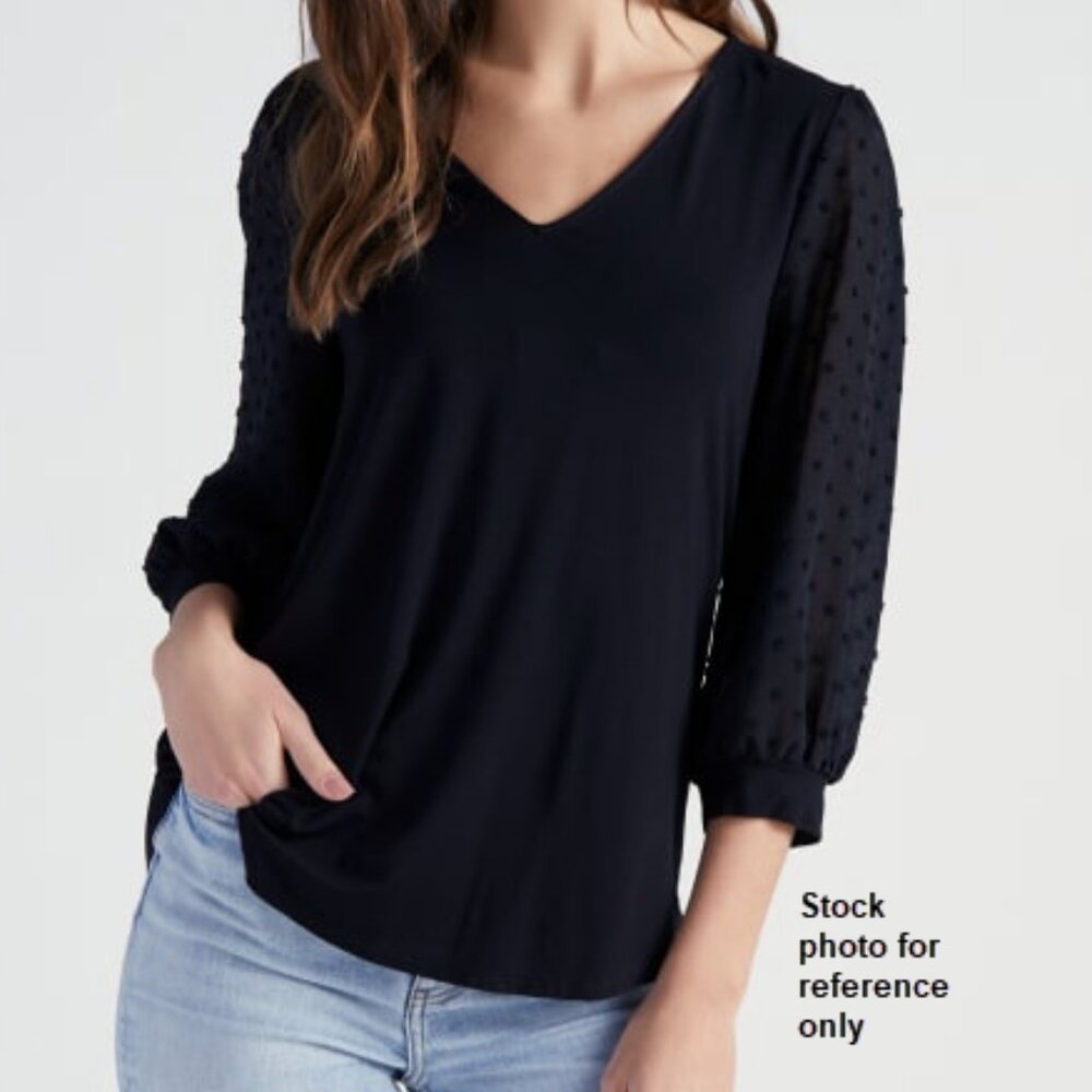 West K V-Neck Top with Chiffon Sleeves in Black